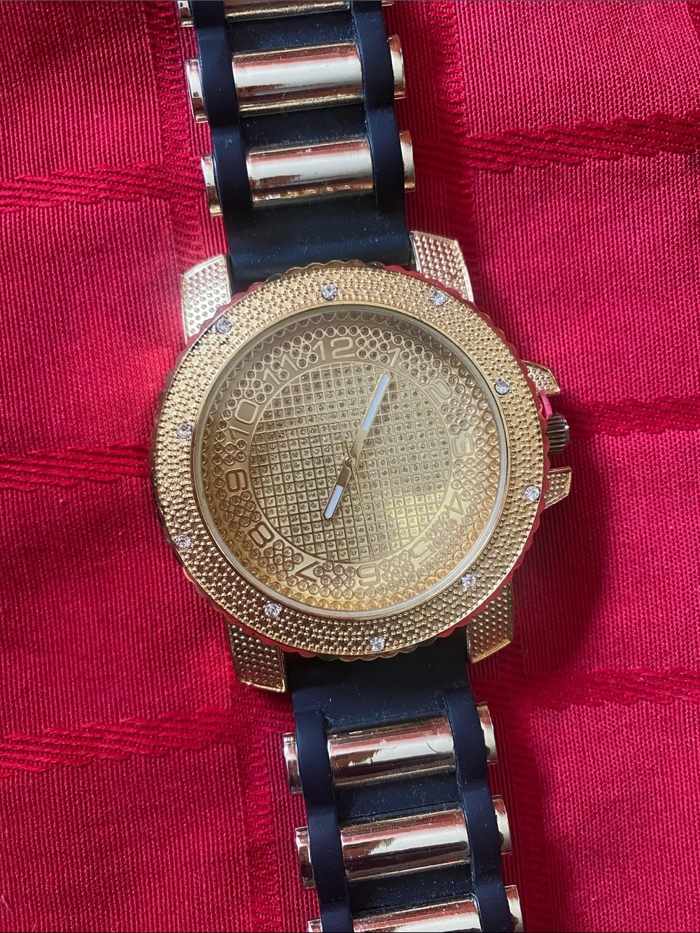 Gold-Tone Men's Fashion Watch with Black Strap